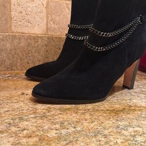 PAIGE Black Heeled Boots with Chain Detail, size 10